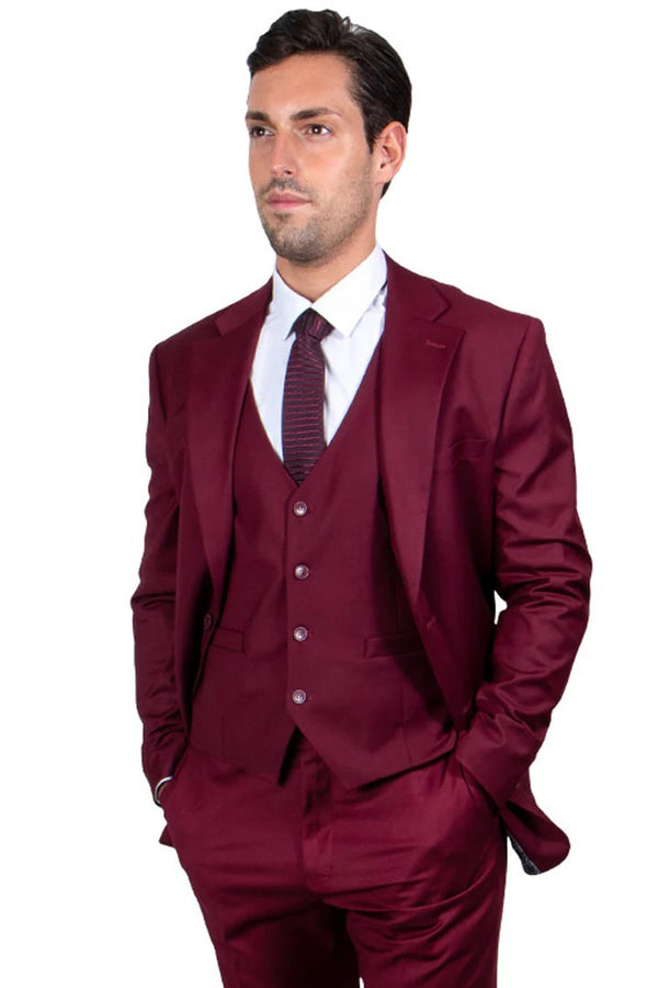 Men's Two Button Vested Stacy Adams Basic  Burgundy Suit