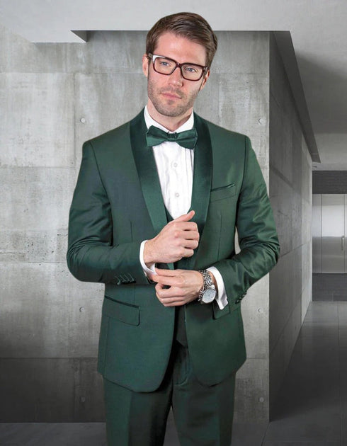 Statement Men's Hunter Green Shawl Vested Tuxedo