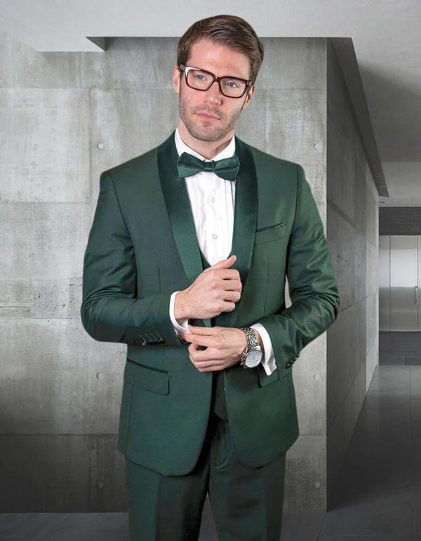 Statement Men's Hunter Green Shawl Vested Tuxedo