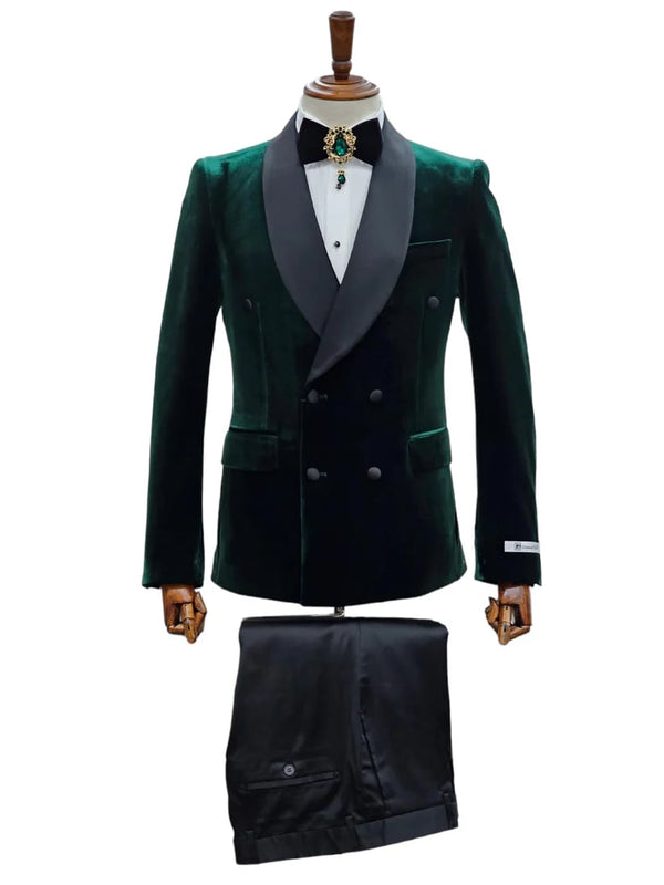 Double Breasted Tuxedo Suit  - Slim fitted -  Green Suit - Shawl Collar