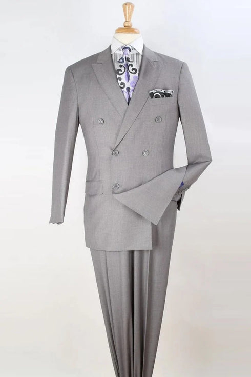 Mens Classic Double Breasted Luxury Wool Feel Suit In Light Grey