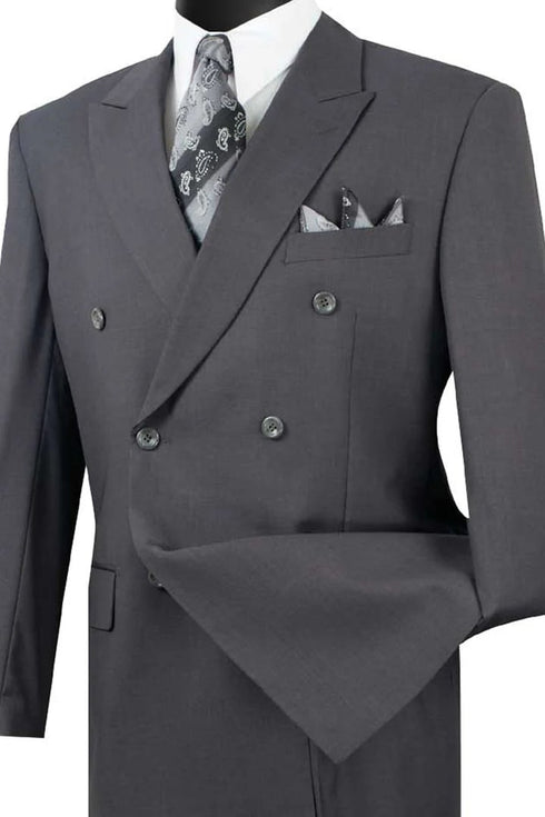 Mens Classic Double Breasted Suit In Charcoal Grey