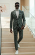Mens 1 Button Slim Fit Faux Leather with Patch Pockets Green Suit