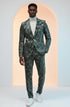 Mens 1 Button Slim Fit Faux Leather with Patch Pockets Green Suit