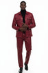Two Piece Slim Fit Faux Leather Casual Suit Burgundy
