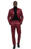 Two Piece Slim Fit Faux Leather Casual Suit Burgundy