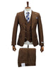 Mens Giovanni Testi Brown 3 Piece Slim Fit Suit – Peak Lapel, Double Breasted Vest, Center Vent Blazer