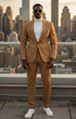 Mens 1 Button Peak Lapel Vegan Leather Suit Tan
