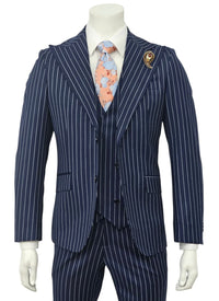 Navy Pinstripe Slim Fit 3-Piece Suit — front view