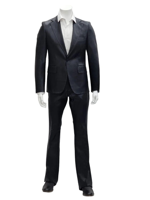 Mens 1 Button Slim Fit Leather Suit Black