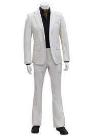 Mens 1 Button Slim Fit Leather Suit Bone