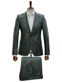 Mens 1 Button Slim Fit Leather Suit Olive