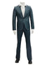 Mens 1 Button Slim Fit Leather Suit Blue