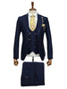 Giovanni Testi Navy Blue 3 Piece Suit – Slim Fit 1 Button Peak Lapel with Double Breasted Vest