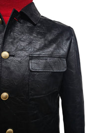 Mens Five Button Slim Fit Leather Suit Black