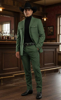 Mens Giovanni Testi Slim Fit Green Suit – 2 Piece 4 Button Formal Suit with Notch Lapel