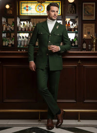 Mens Giovanni Testi Slim Fit Green Suit – 2 Piece 4 Button Formal Suit with Notch Lapel