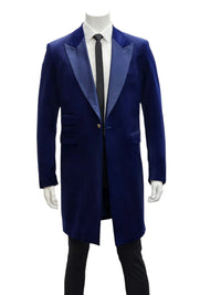 Mens Navy Velvet Victorian Tailcoat Tuxedo – Three Quarter Length Cutaway Stage And Wedding Jacket