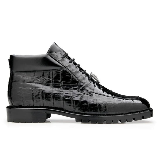 Men's Belvedere Gallardo Caiman Crocodile Dress Hiker Boot in Black