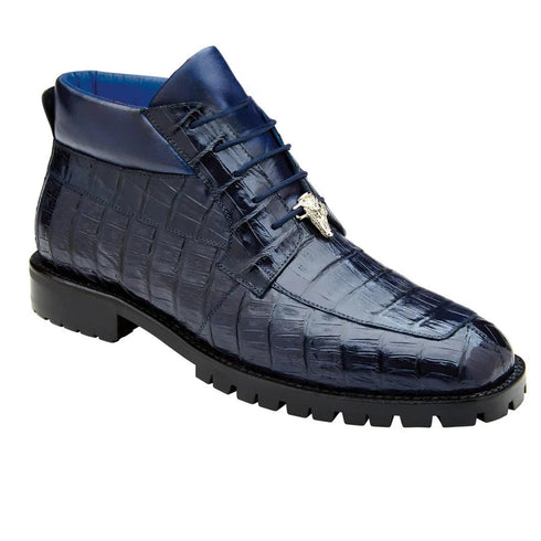 Men's Belvedere Gallardo Caiman Crocodile Dress Hiker Boot in Navy