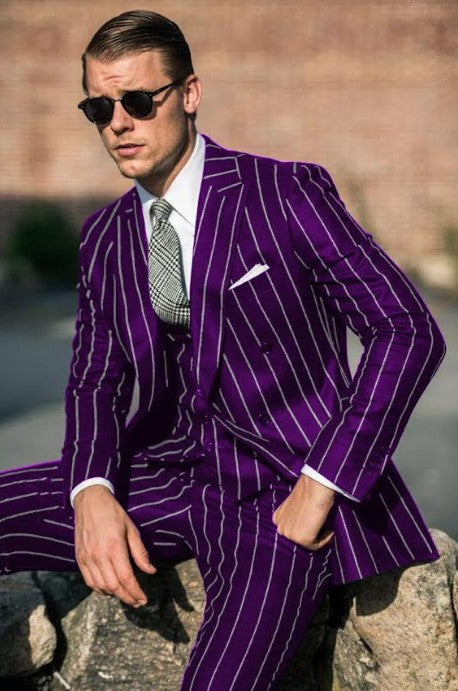 open lace back dress Dark Purple Pinstripe Suit - Gangster Suit