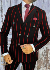 1920s Style Suit - Gangster Suit - Pinstripe Suit - Double Breasted Suits - Black And Red Pinstripe