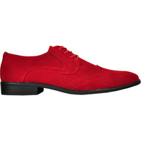 Bravo Mens Vegan Suede Wedding & Prom Wingtip Lace Up Dress Shoe in Red
