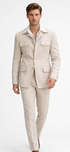 Mens Tan Beige Safari Military Walking Suit Set – Casual Two Piece Outfit Lightweight Summer Blazer and Pants Set Classic Casual Wear