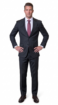Statement Men's Modern Fit 2 Piece 100% Super 200 Wool Suit Peak Lapel in Black - image 7