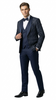 Men's Navy Blue Velvet Patterned Shawl Lapel Tuxedo Set for Wedding & Prom