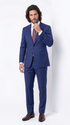 Statement Men's Modern Fit 2 Piece 100% Super 200 Wool Suit Peak Lapel in Navy - image 1