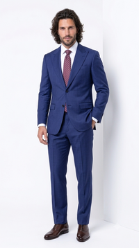Statement Men's Modern Fit 2 Piece 100% Super 200 Wool Suit Peak Lapel in Navy - image 8