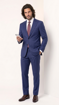 Statement Men's Modern Fit 2 Piece 100% Super 200 Wool Suit Peak Lapel in Navy - image 7
