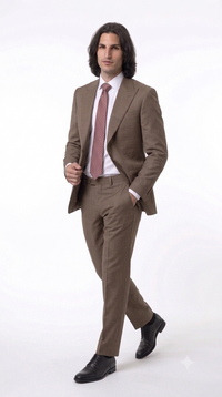 Statement Men's Modern Fit 2 Piece 100% Super 200 Wool Suit Peak Lapel in Taupe - image 9
