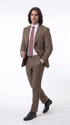 Statement Men's Modern Fit 2 Piece 100% Super 200 Wool Suit Peak Lapel in Taupe - image 9