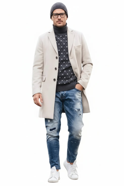 Light Tan Overcoat - Beige Sand Color Light Wool Carcoat