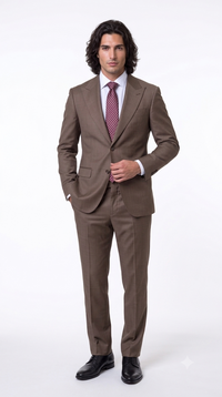 Statement Men's Modern Fit 2 Piece 100% Super 200 Wool Suit Peak Lapel in Taupe - image 6