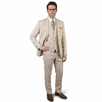 Mens Ticket Pocket Peak Lapel Double breasted Vest 100% Wool Tom Ford Style Modern Fit in Color "Tan" By Statement