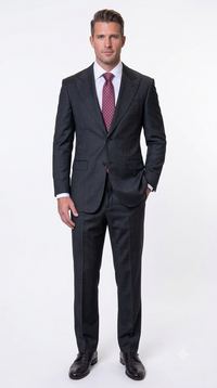 Statement Men's Modern Fit 2 Piece 100% Super 200 Wool Suit Peak Lapel in Black - image 1
