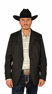 Men's Suede Cowboy Blazer Ultra Slim Fit Black Suede Cowboy Jacket with Western Embroidery in Color "Black"