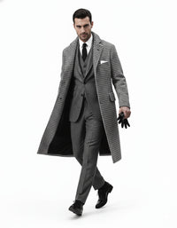 Houndstooth Overcoat - Black And White Checker Wool And Cashmere Fabric Topcoat By Alberto Nardoni