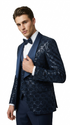 Men's Navy Blue Shiny Patterned Shawl Lapel Tuxedo Set for Wedding & Prom
