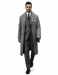 Houndstooth Overcoat - Black And White Checker Wool And Cashmere Fabric Topcoat By Alberto Nardoni