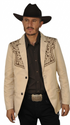 Mens Cowboy Blazer - Western Jacket in Color "Beige" Ultra Slim Fitted (Buy 1 Size UP)