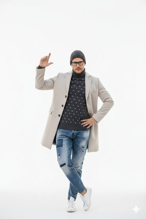 Light Tan Overcoat - Beige Sand Color Light Wool Carcoat