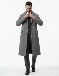Houndstooth Overcoat - Black And White Checker Wool And Cashmere Fabric Topcoat By Alberto Nardoni