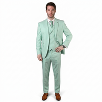 Mens Ticket Pocket Peak Lapel Double breasted Vest 100% Wool Tom Ford Style Modern Fit in Color "Mint" By Statement