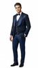 Men's Navy Blue Shiny Patterned Shawl Lapel Tuxedo Set for Wedding & Prom