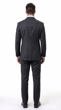 Statement Men's Modern Fit 2 Piece 100% Super 200 Wool Suit Peak Lapel in Black - image 3
