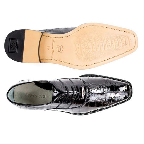 Belvedere Mare Black Genuine Ostrich & Eel Oxfords